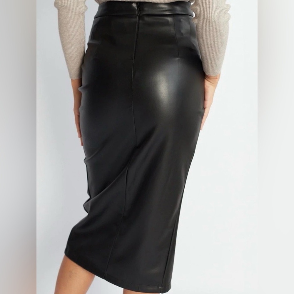 Commense Ruched Slit PU Leather MIDI Skirt NWT Size M - Picture 3 of 10